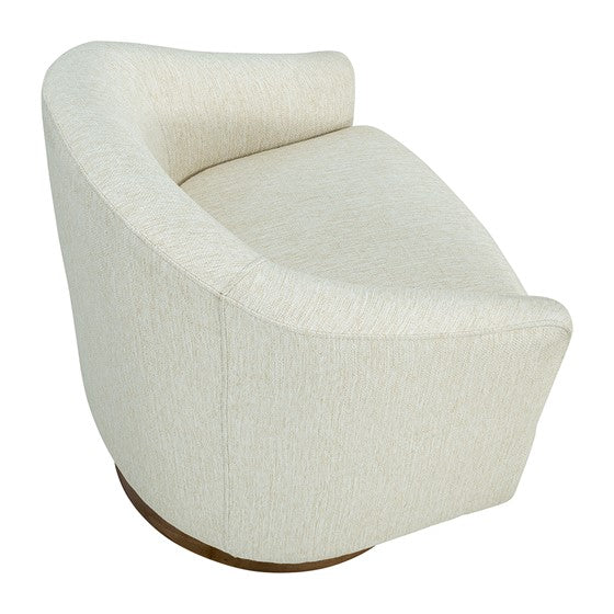 Upholstered Swivel Chair with Wood Base and Curved Back
