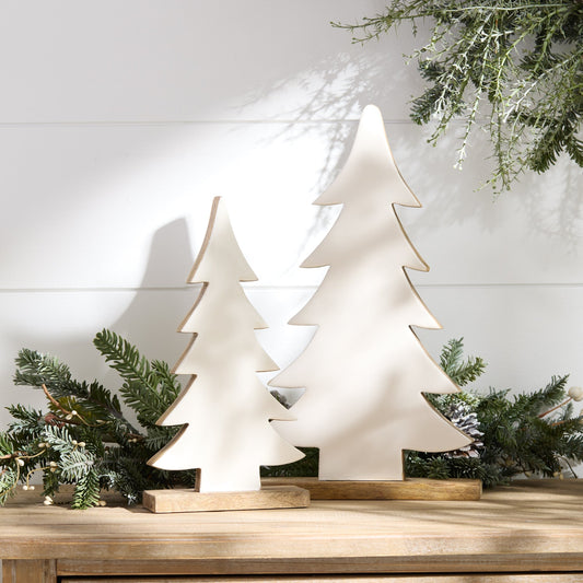Pine Tree on Natural Wood Base, Set of 2