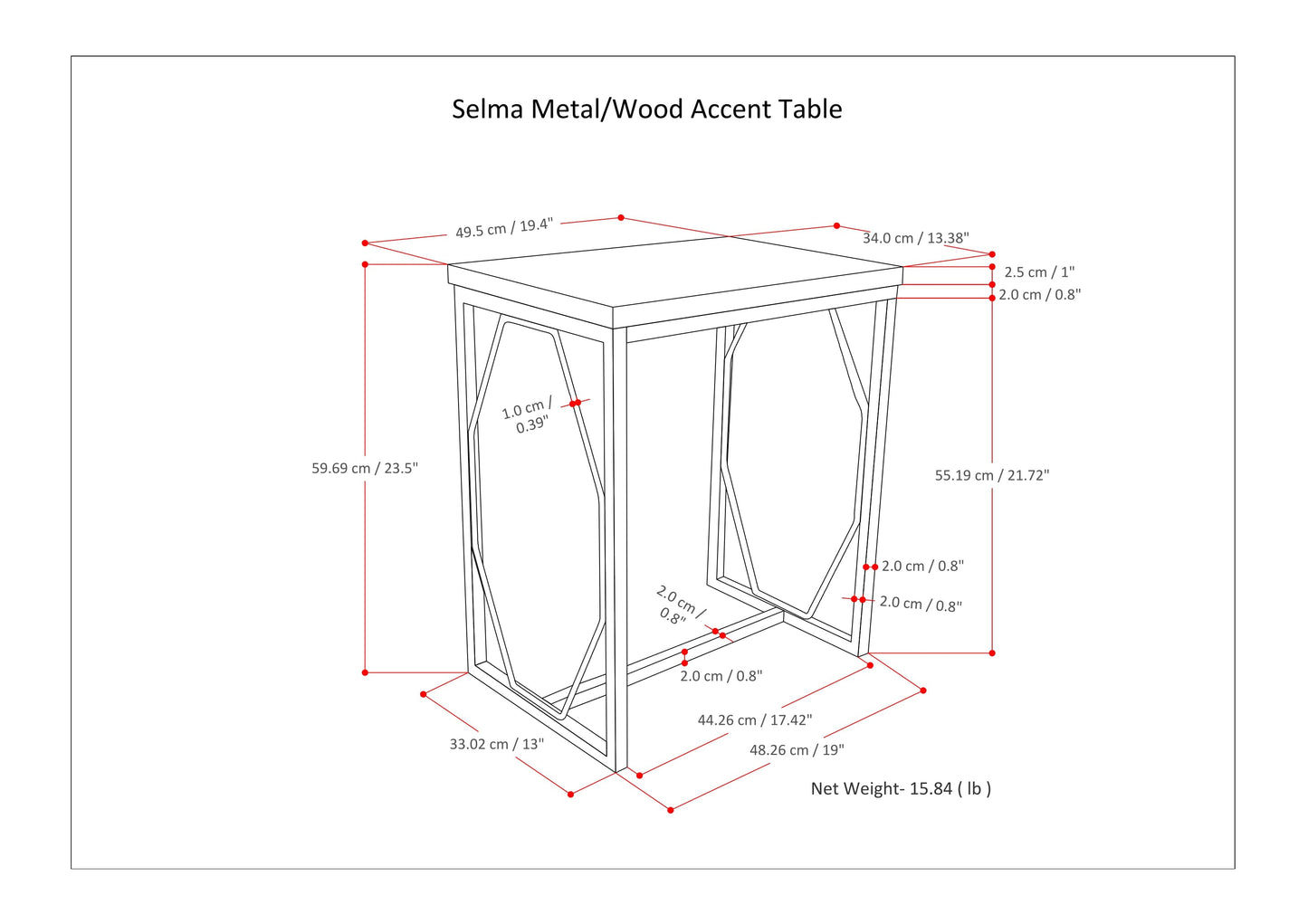 Peace Metal and Wood Accent Table with Diamond-Shaped Design