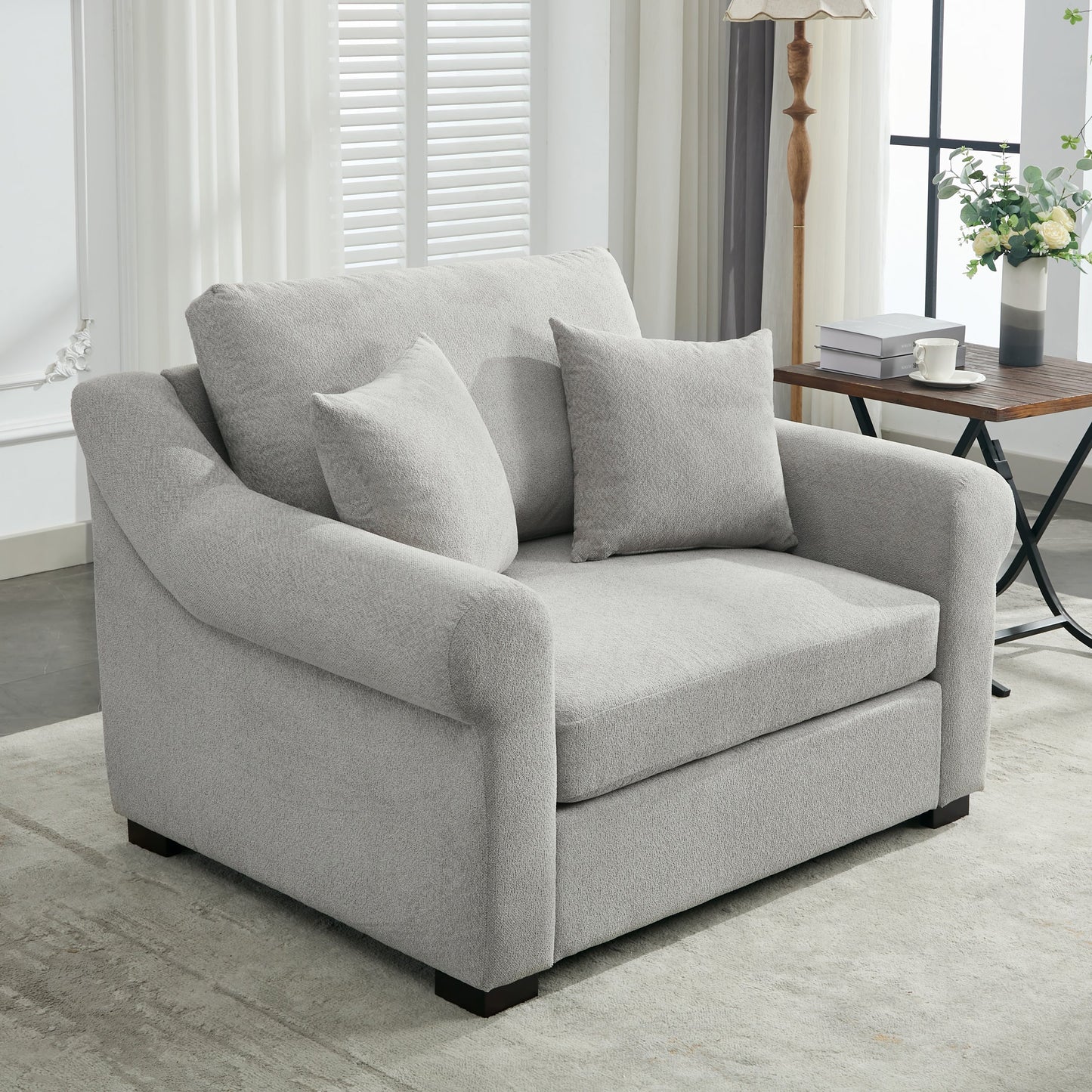 Elicited Upholstered Arm Chair with Wide Armrests and Removable Cushion