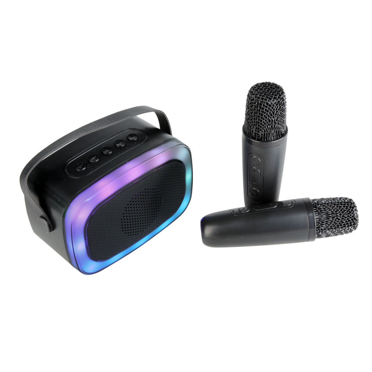 Laser Karaoke Speaker - Bluetooth, RGB Lights, 2 Wireless Mics (Black)