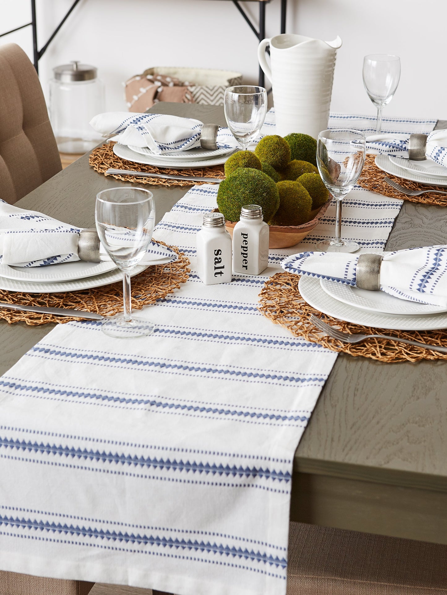 French Blue Zig Dobby Stripe Table Runner 14X108