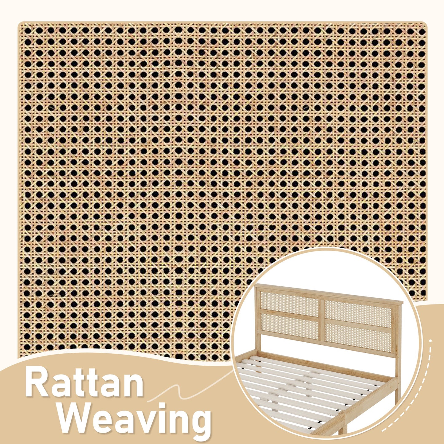 Queen Size Bed with Rattan Headboard