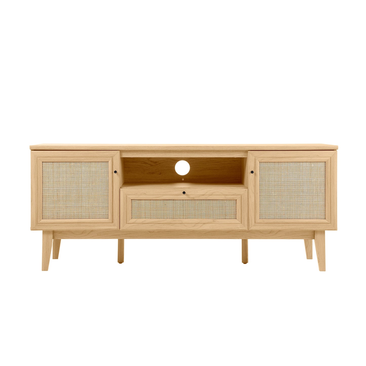 Caned TV Stand, Drawer, Storage Doors Fits TVs up to 65", Cable Management