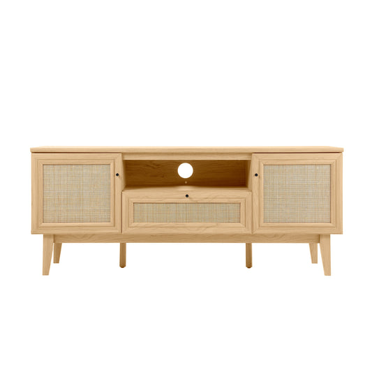 Caned TV Stand, Drawer, Storage Doors Fits TVs up to 65", Cable Management
