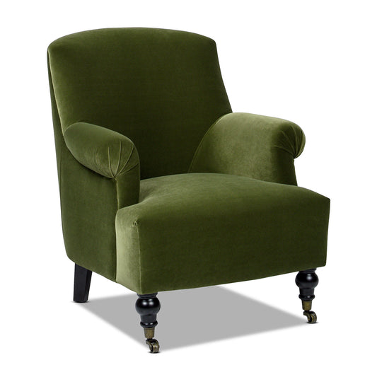 Boutique 30" Upholstered Accent Chair with Rolled Arms and Wood Turn Legs