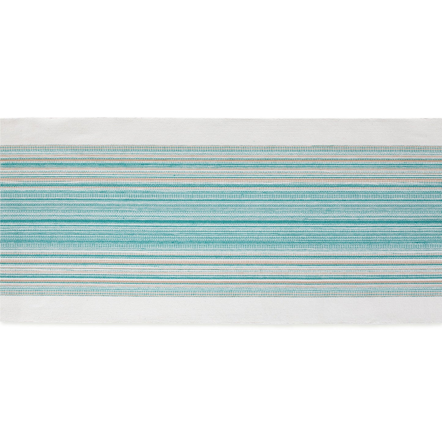 Teal Blue Striped Fringe Ribbed Table Runner 14X108