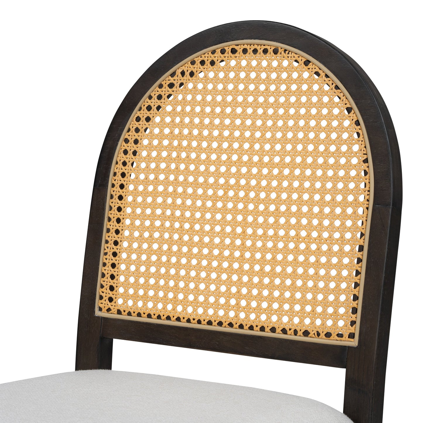 Monza Upholstered Dining Chair with Rattan Backrest and Wood Legs