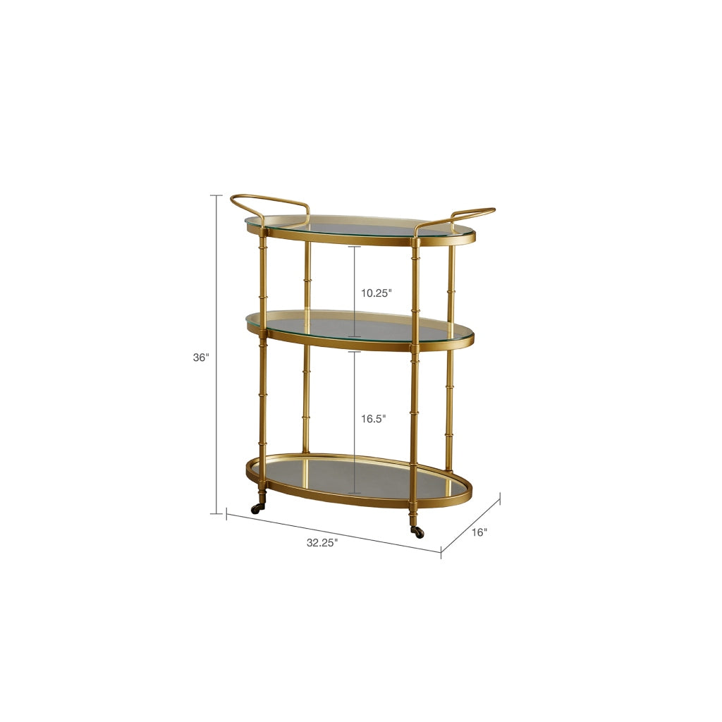 Bar Cart with Metal Frame and Glass Shelves
