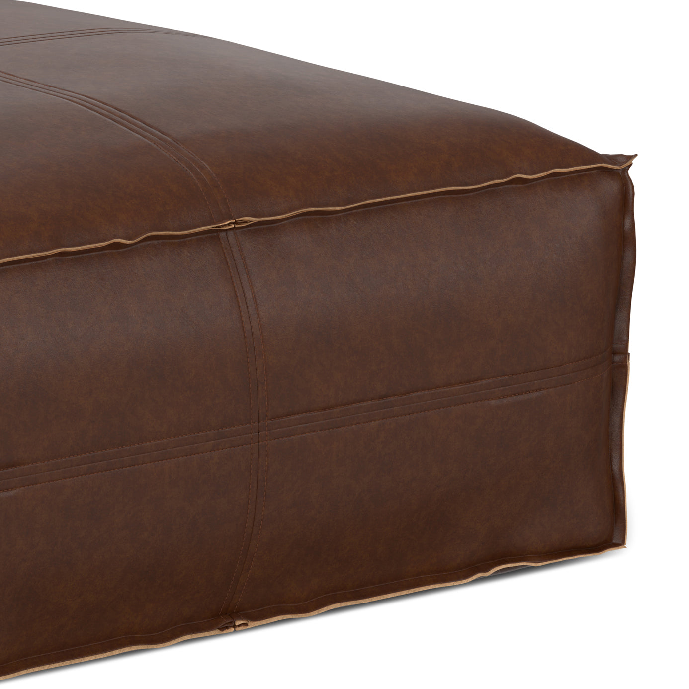 Ascendant Faux Leather Square Pouf with Top Stitching Detail