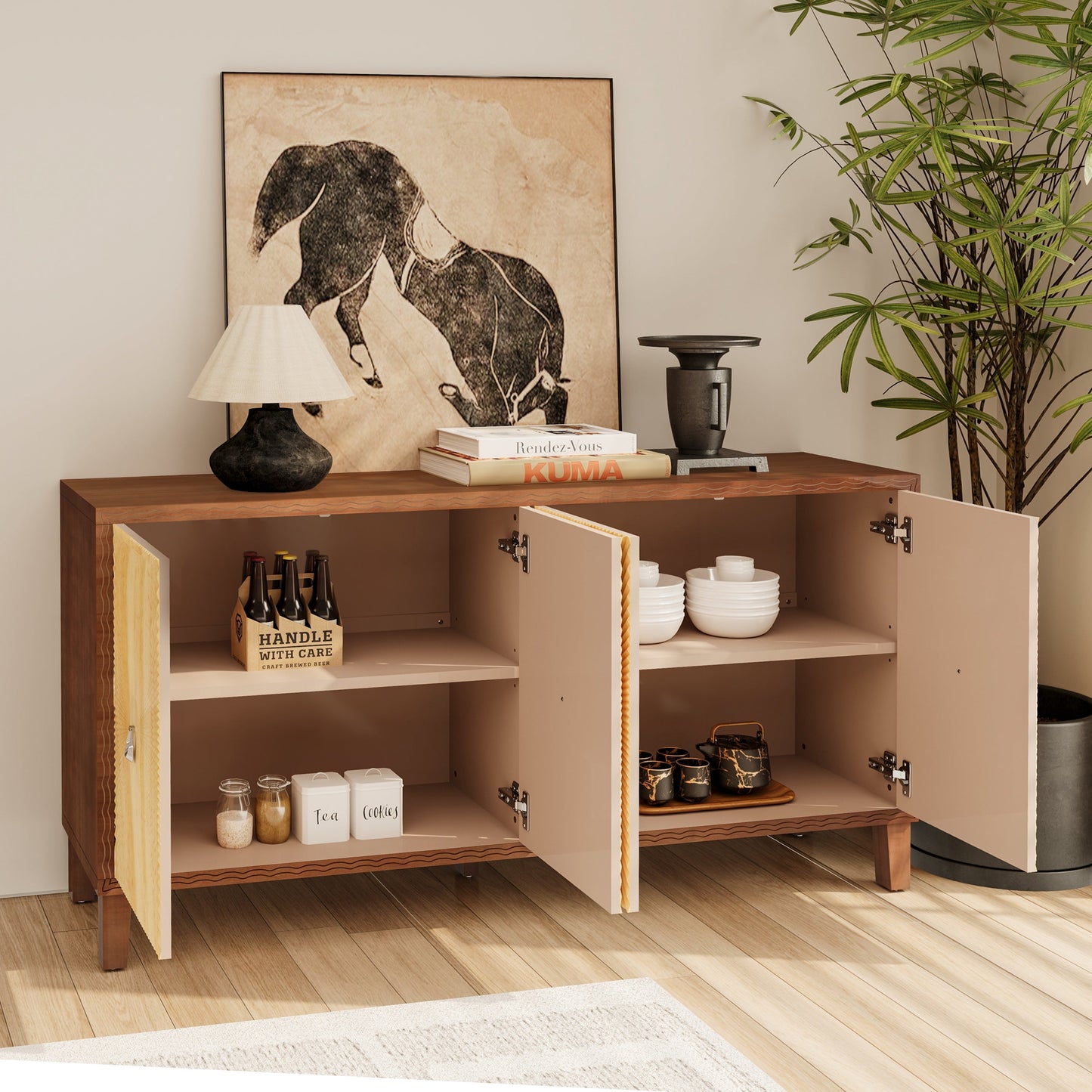 Storage Cabinet with 4 Doors and Adjustable Shelves