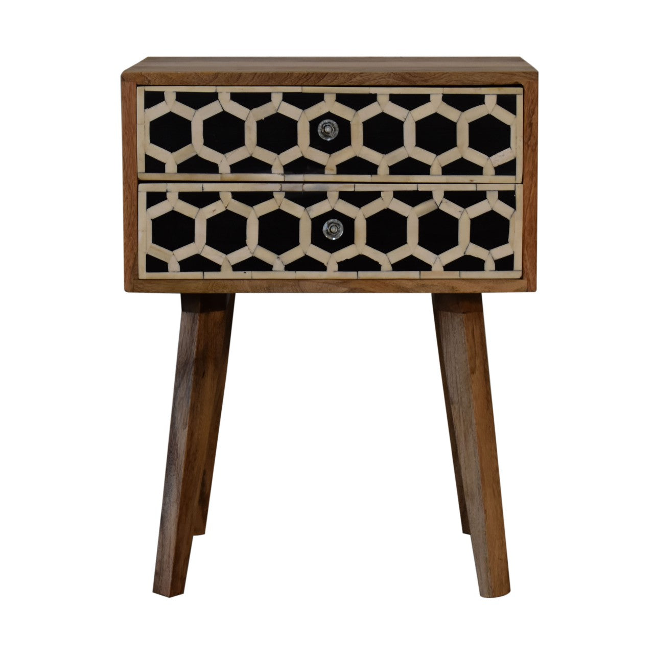 Arcanist Bone Inlay Bedside with 2 Drawers and Wood Frame