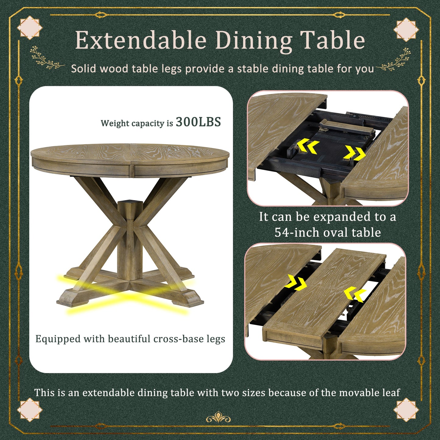 Melin Extendable Dining Table with Wood Frame and X-Shaped Base