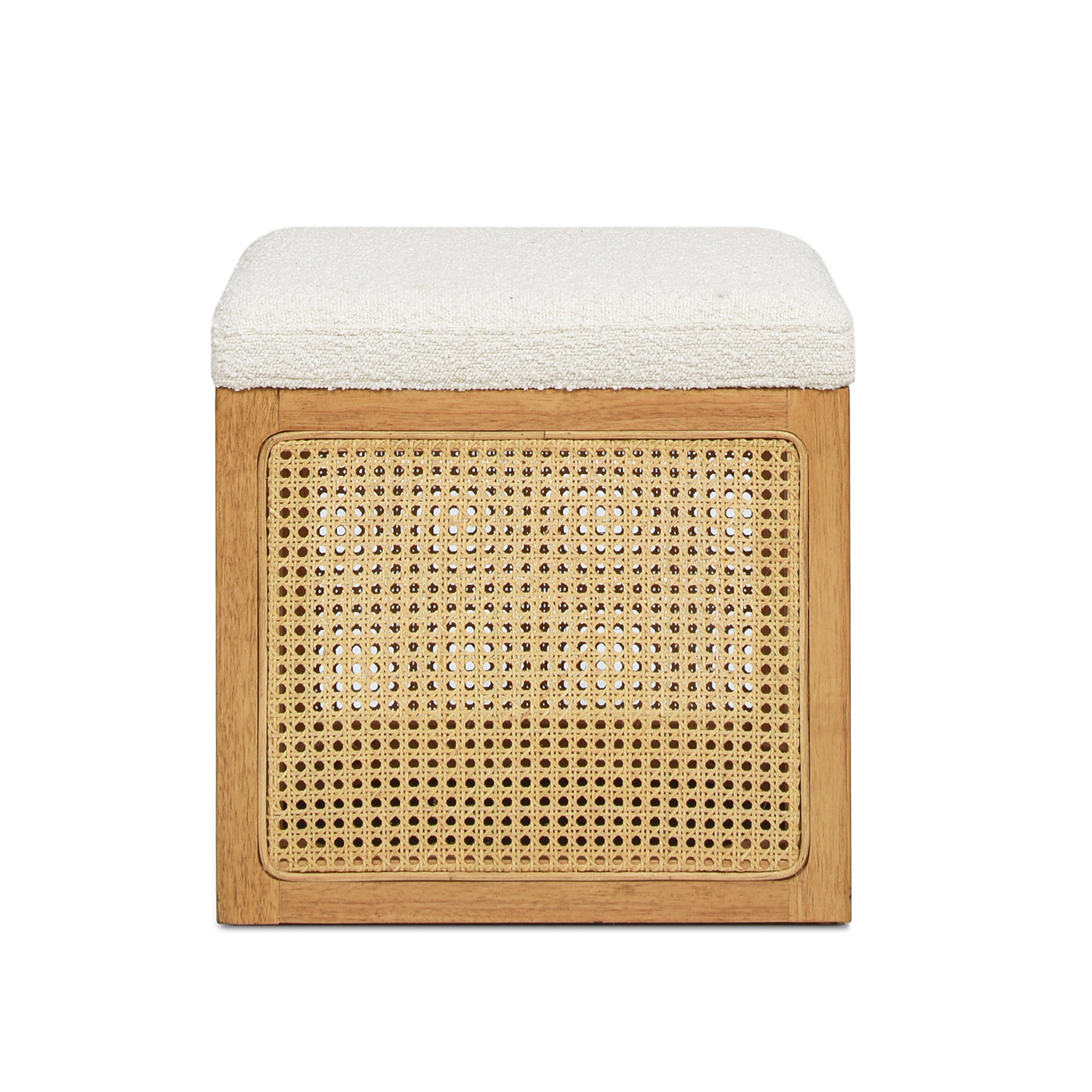 Upholstered Ottoman with Rattan Accents