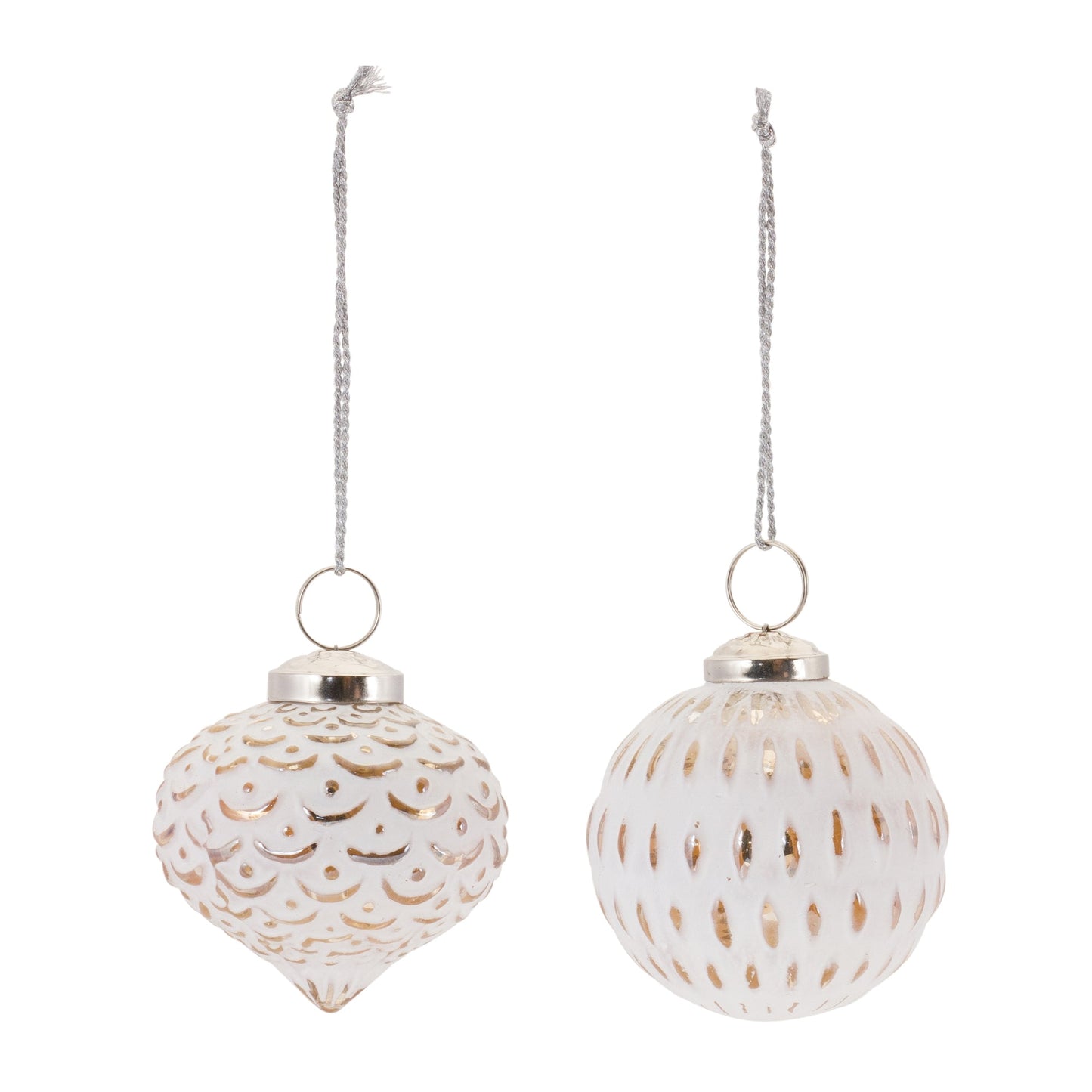 White Washed Glass Ornament, Set of 6
