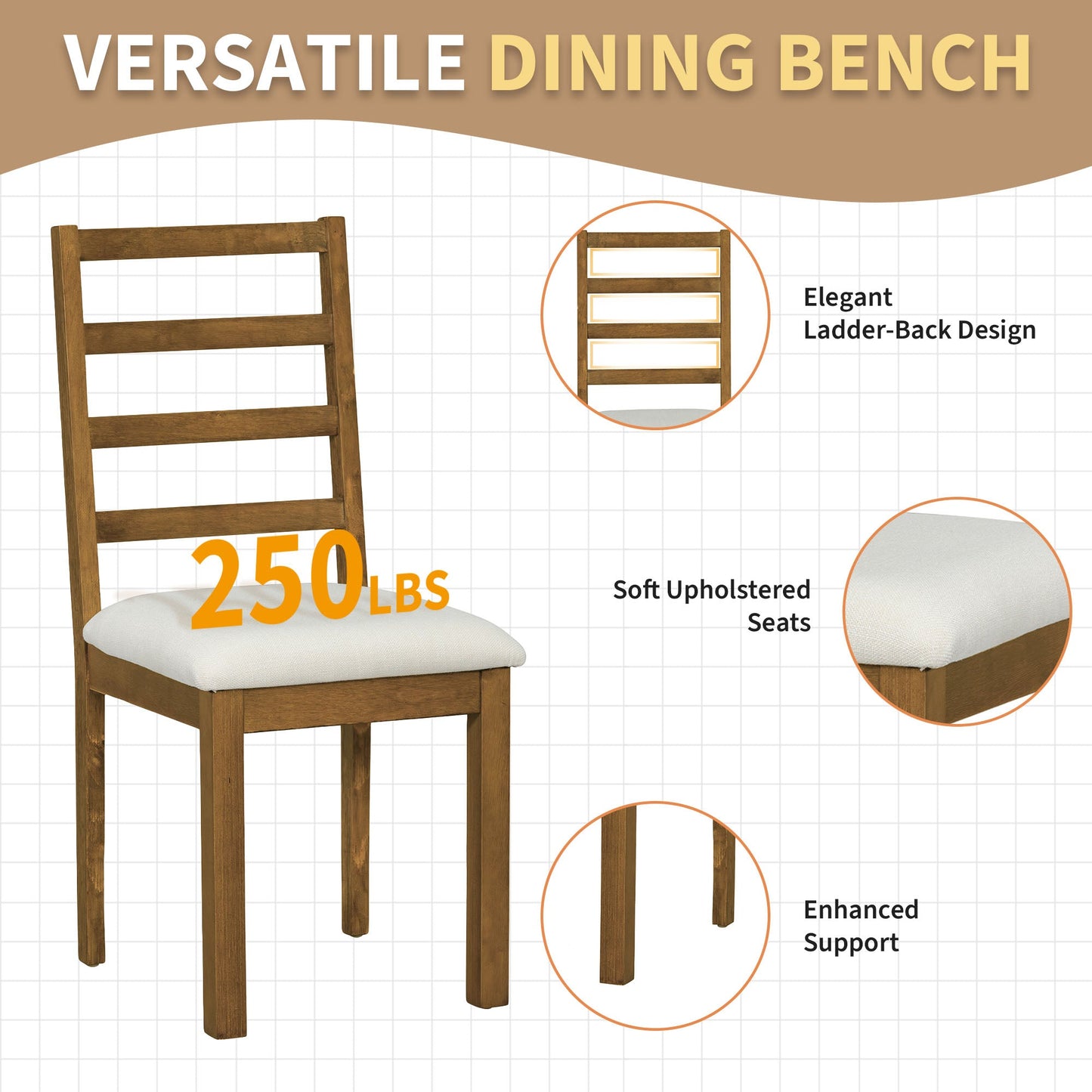 Kivor 6-Piece Dining Set with Extendable Table, Bench and 4 Ladder-Back Chairs
