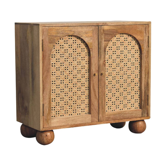 Cabinet with 2 Arch Woven Front Doors and Ball Feet
