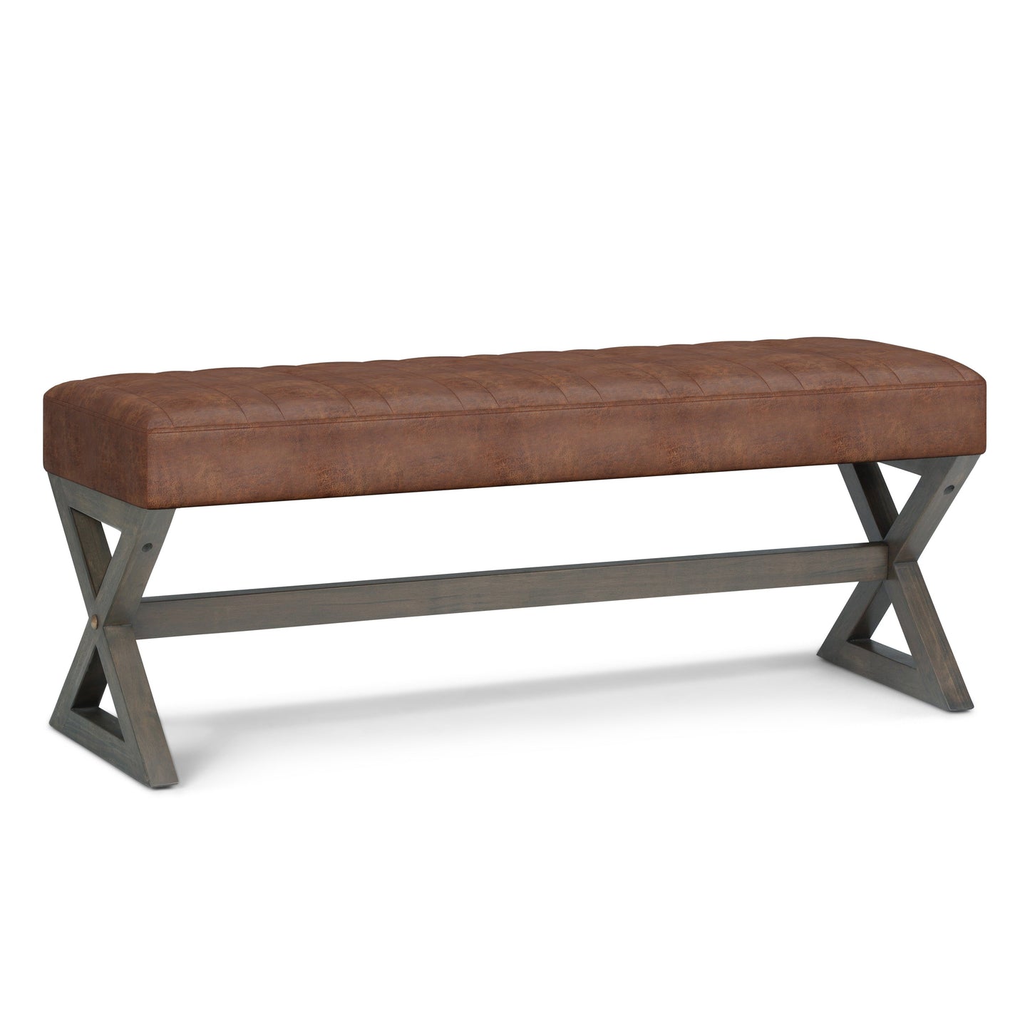 Bloom Upholstered Ottoman Bench with Vertical Stitching and X Design Trestle Base