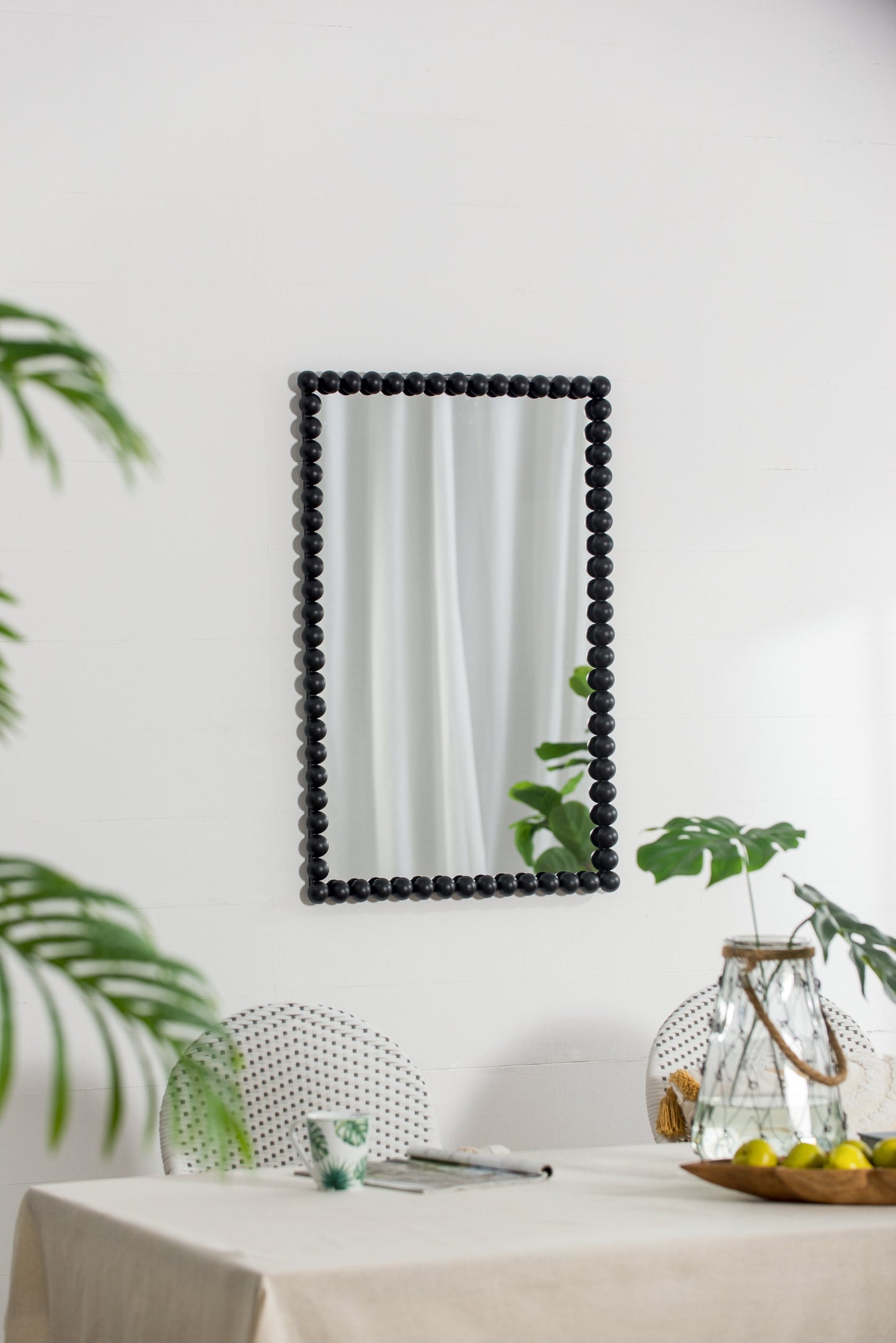 Rectangular Mirror with Metal Beaded Design