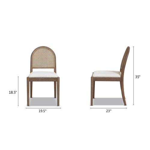 Dining Chair with Curved Cane Rattan Back, Set of 2