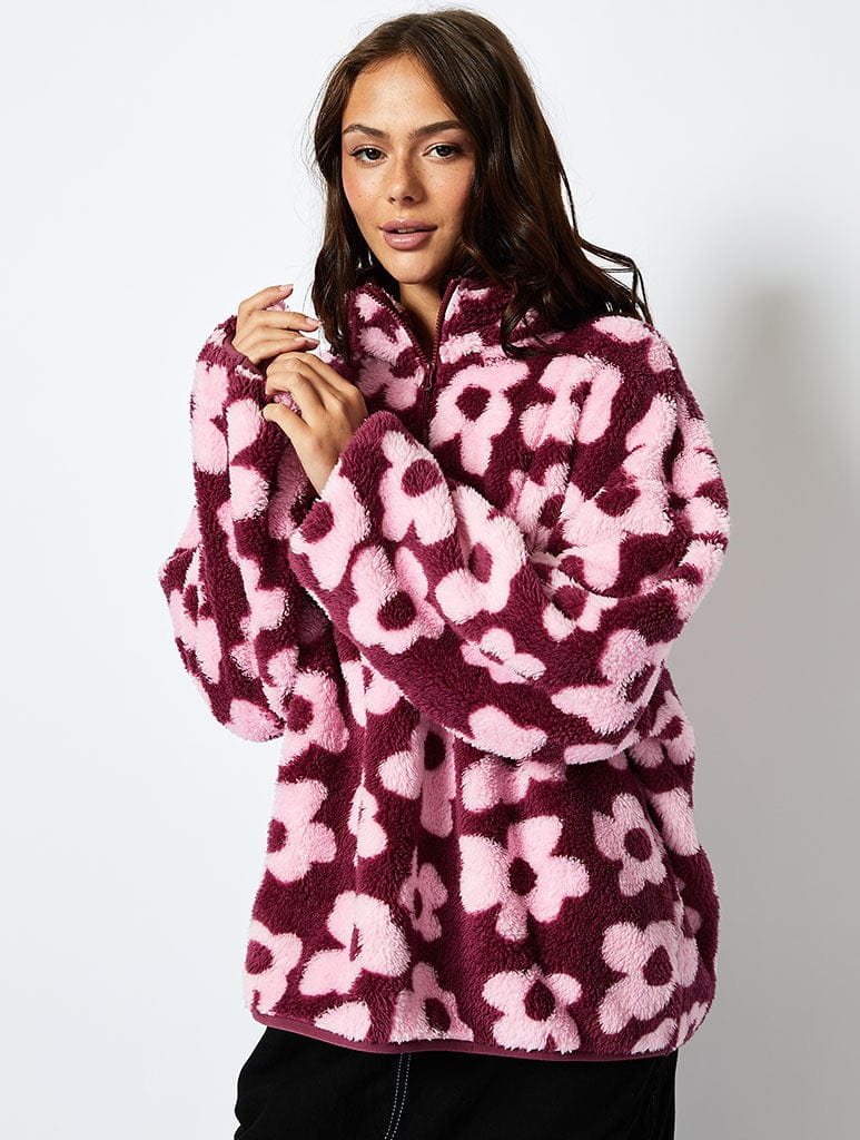 Abstract Floral Longline Fleece