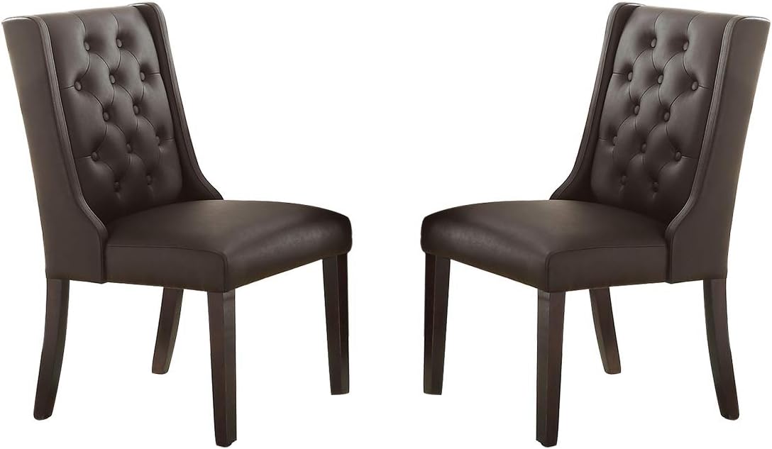 Button Tufted Upholstered Dining Chair with Wing Back, Set of 2