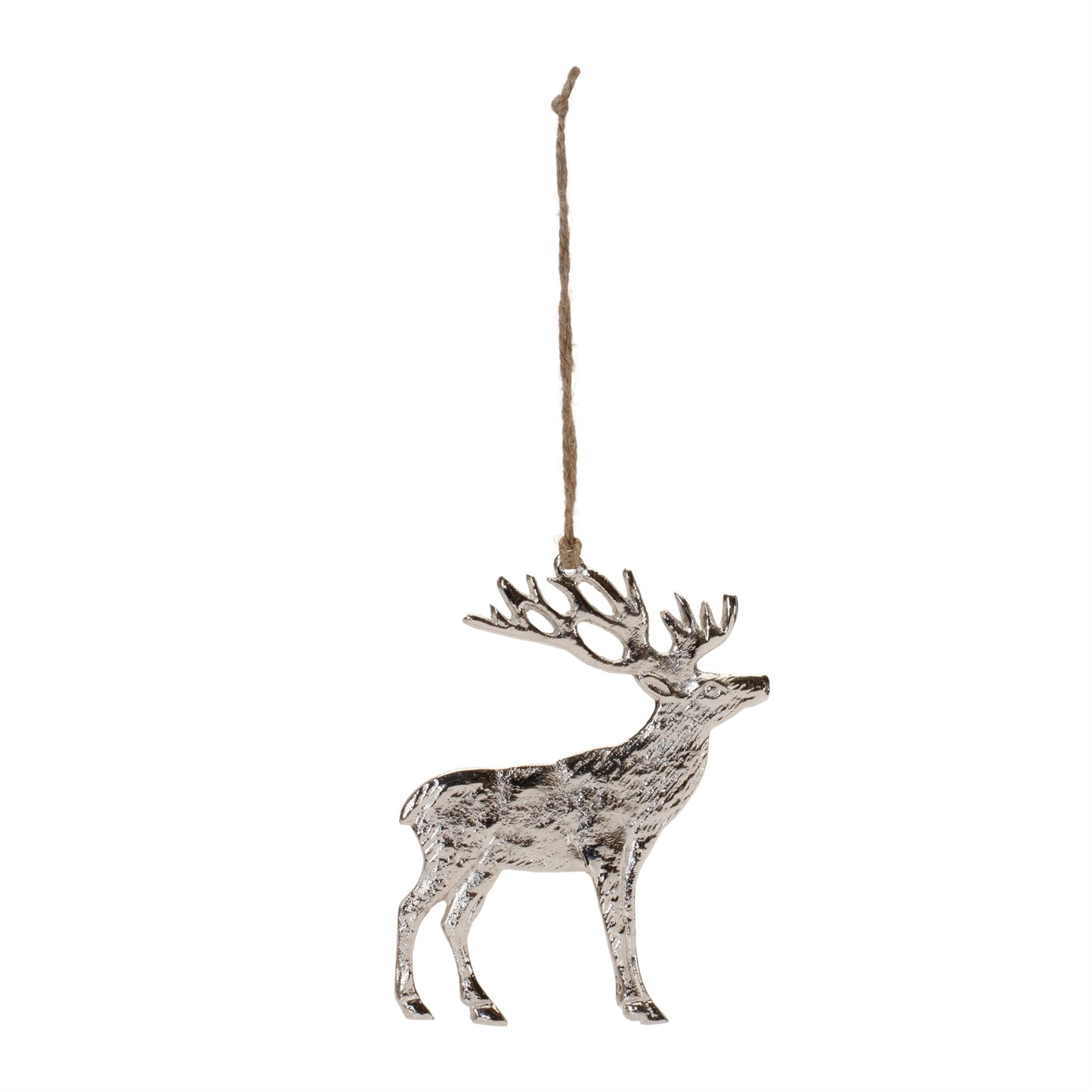 Rustic Silver Metal Deer Ornament, Set of 12