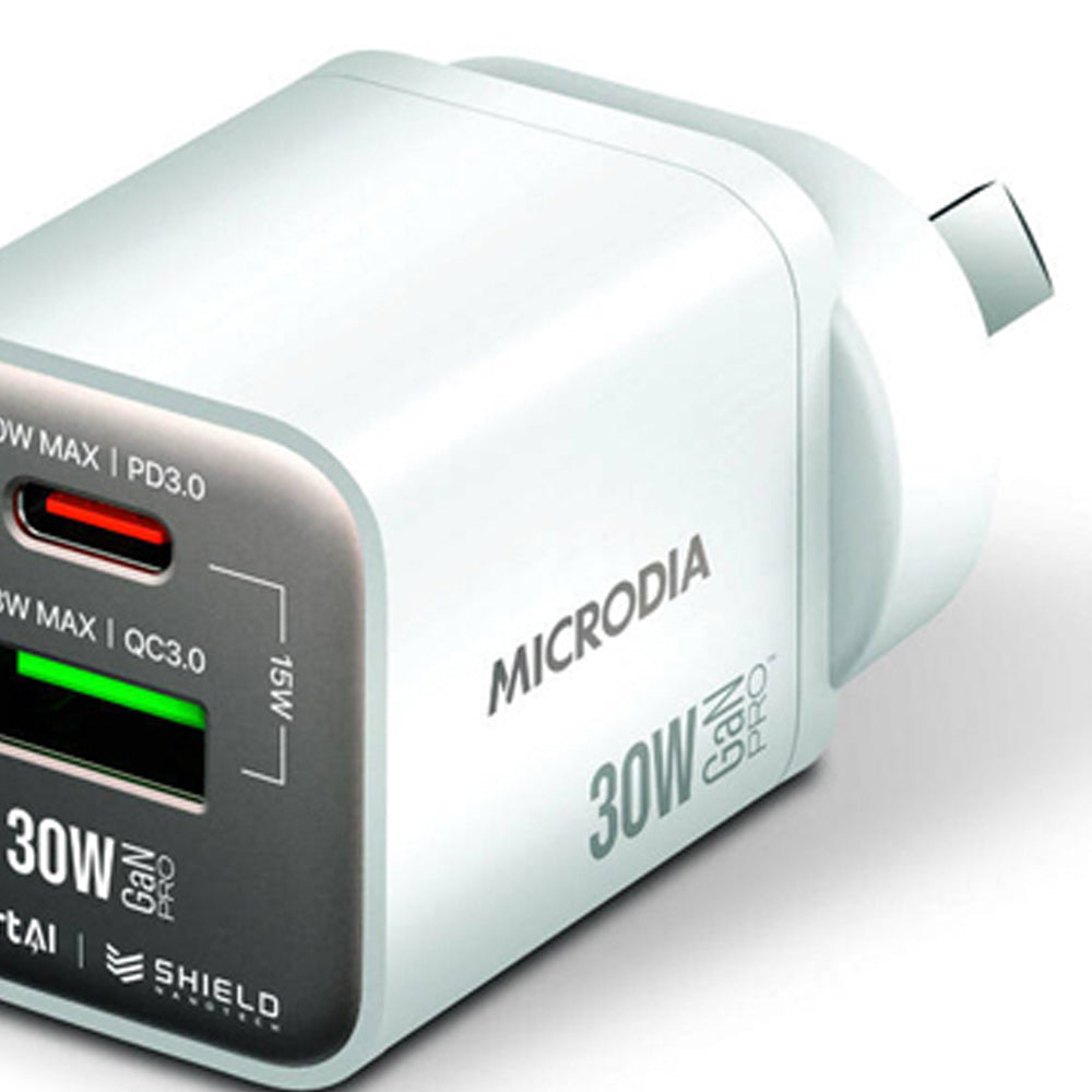 Microdia SmartCube Nano 30W Dual Port GaN Wall Charger (White)