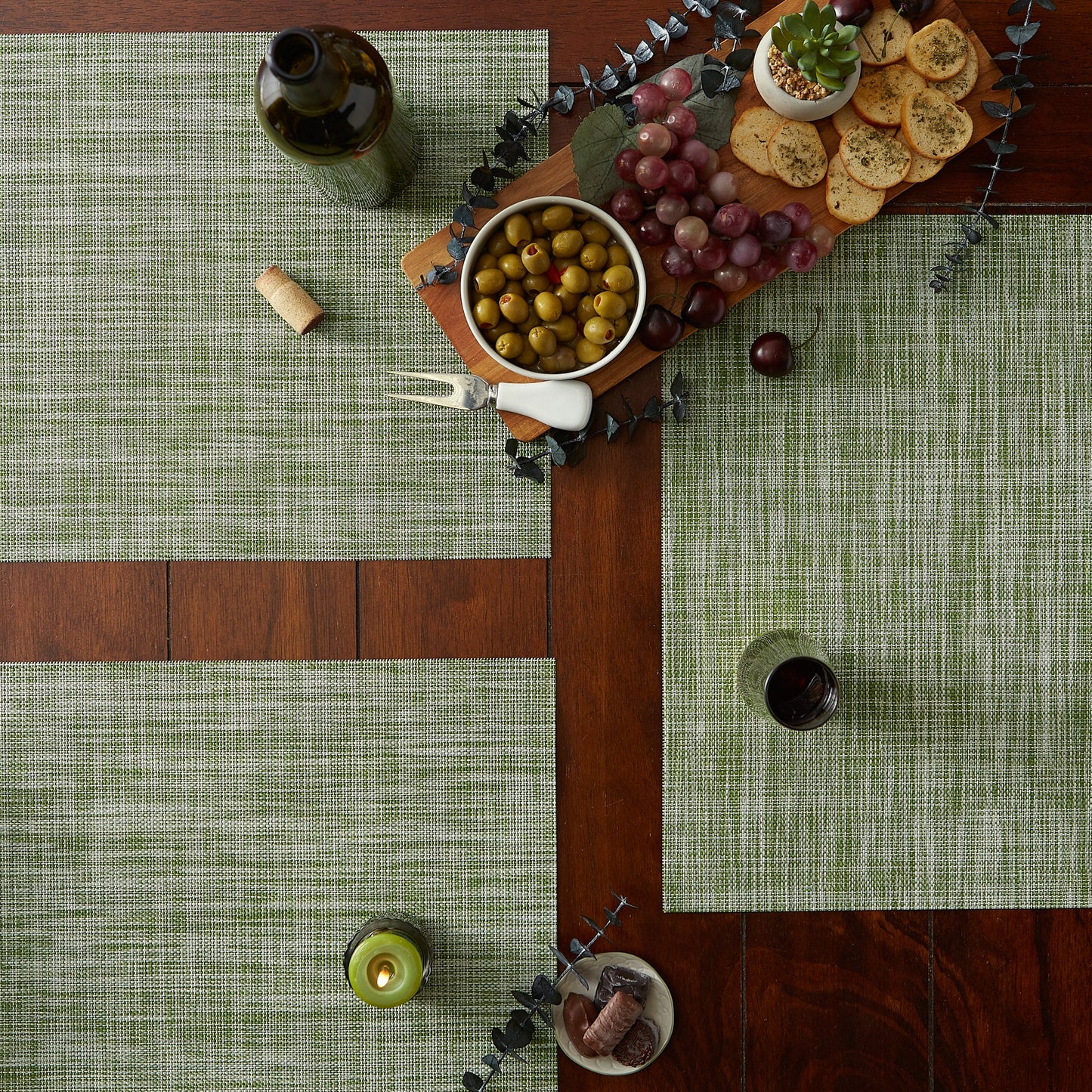 Crosshatched 13X18" Nautical Blue Tweed Woven Vinyl And  Pvc Coated Polyester Placemat Set Of 6