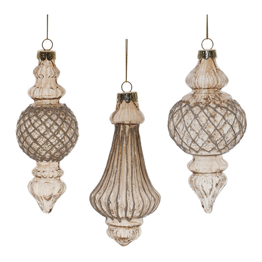 Glitter Harlequin Glass Finial Ornament, Set of 6