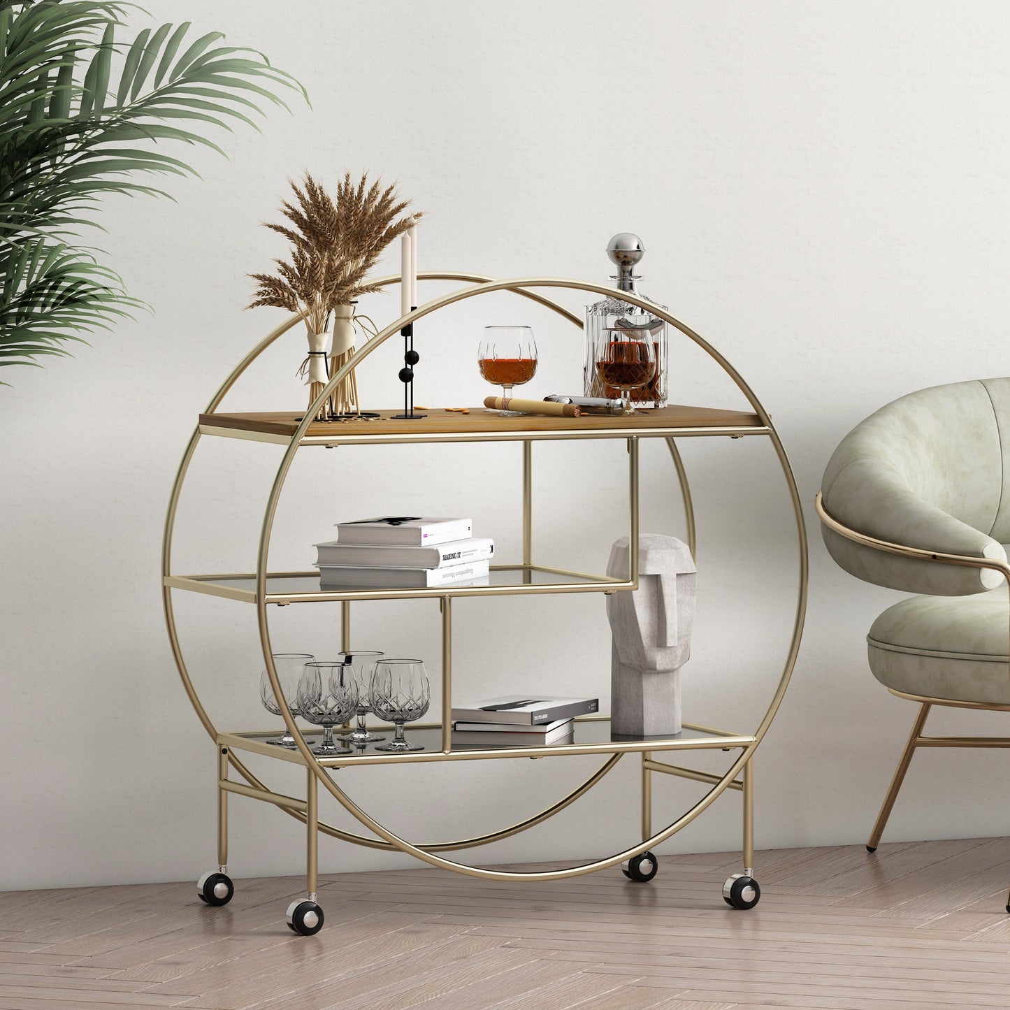 Round Shelf with Iron Frame and 3 Shelves