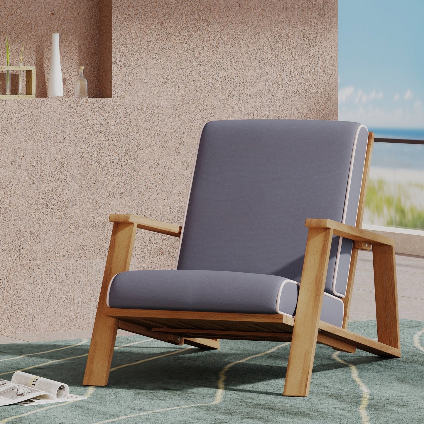 Acacia Wood Adirondack Chairs with Straight Armrests and Sloped Back, Set of 2