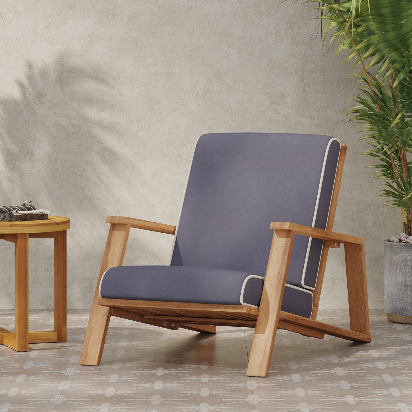 Acacia Wood Adirondack Chairs with Straight Armrests and Sloped Back, Set of 2
