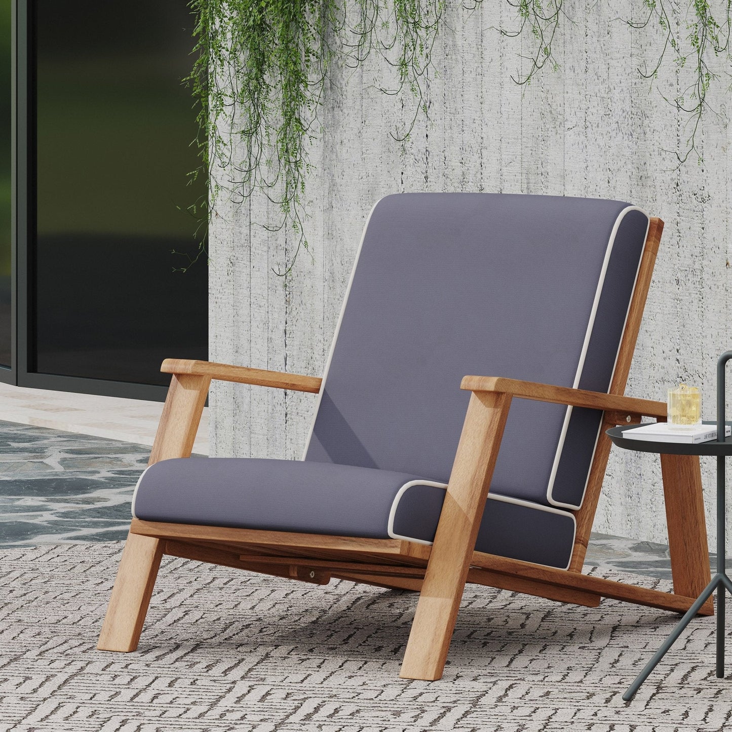Acacia Wood Adirondack Chairs with Straight Armrests and Sloped Back, Set of 2