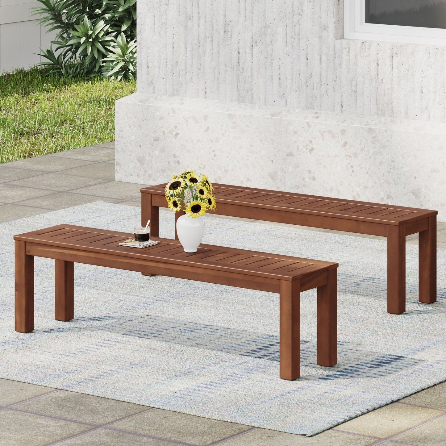 Acacia Wood Bench with Beautiful Slat Paneling