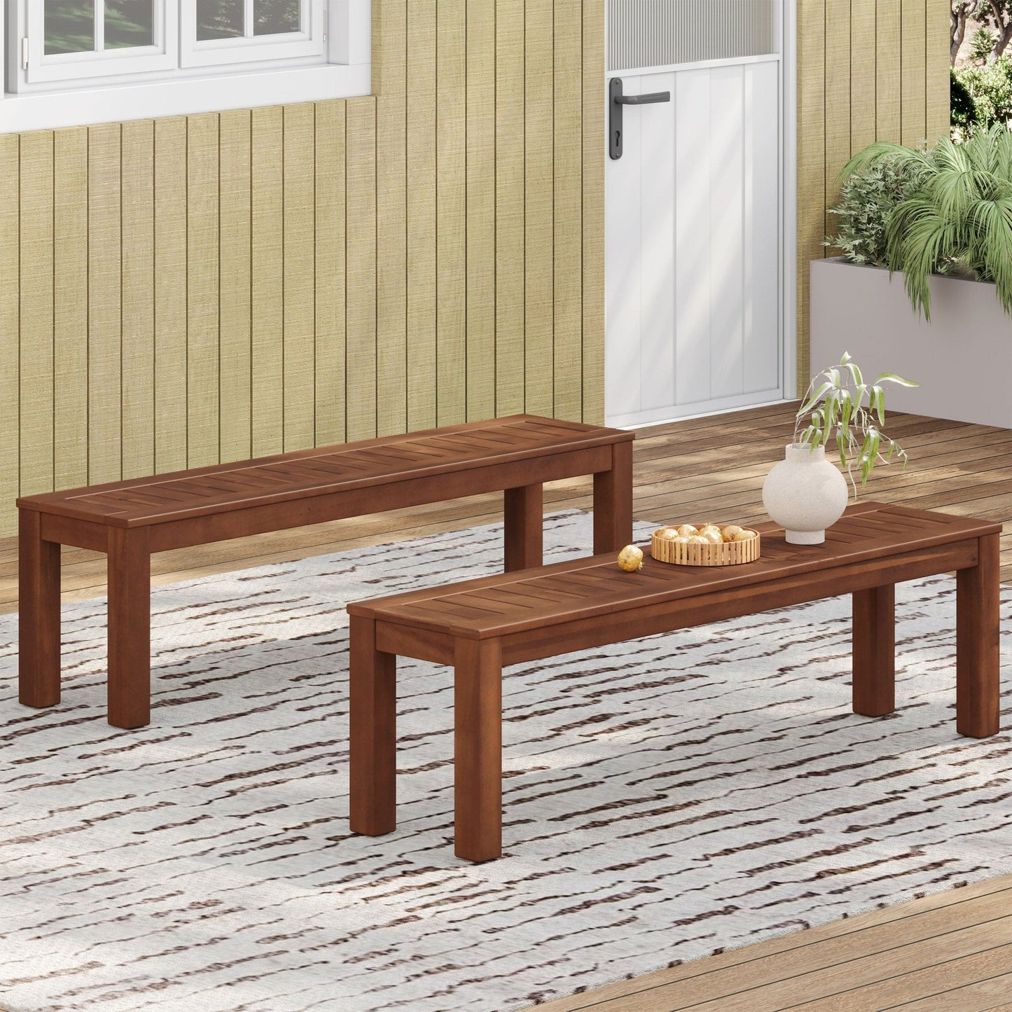 Acacia Wood Bench with Beautiful Slat Paneling
