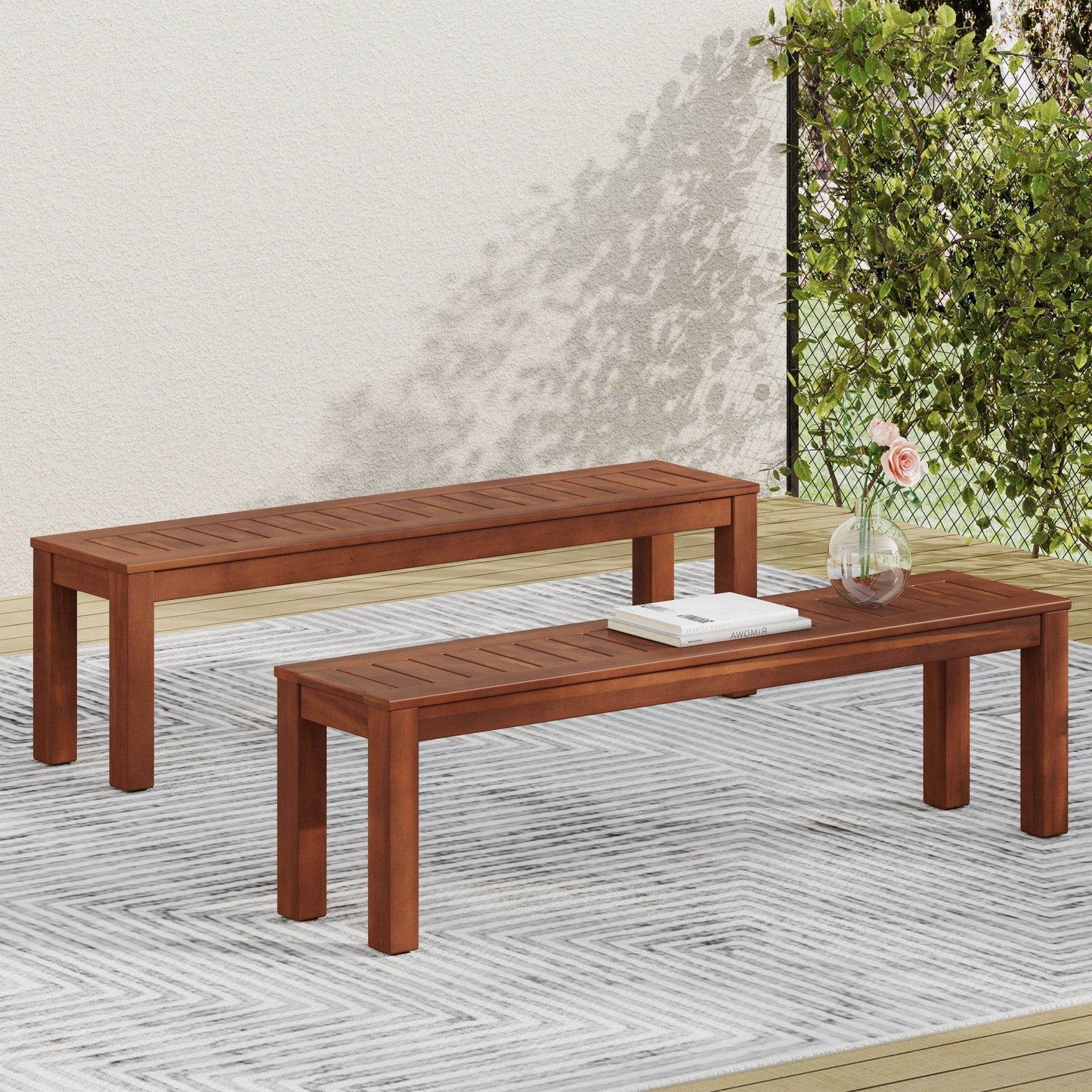Acacia Wood Bench with Beautiful Slat Paneling