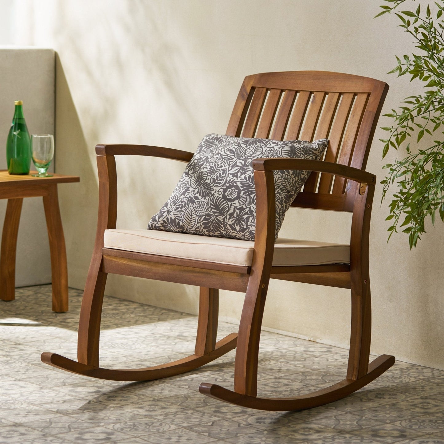 Acacia Wood Outdoor Rocking Chair with Slat Panel Design