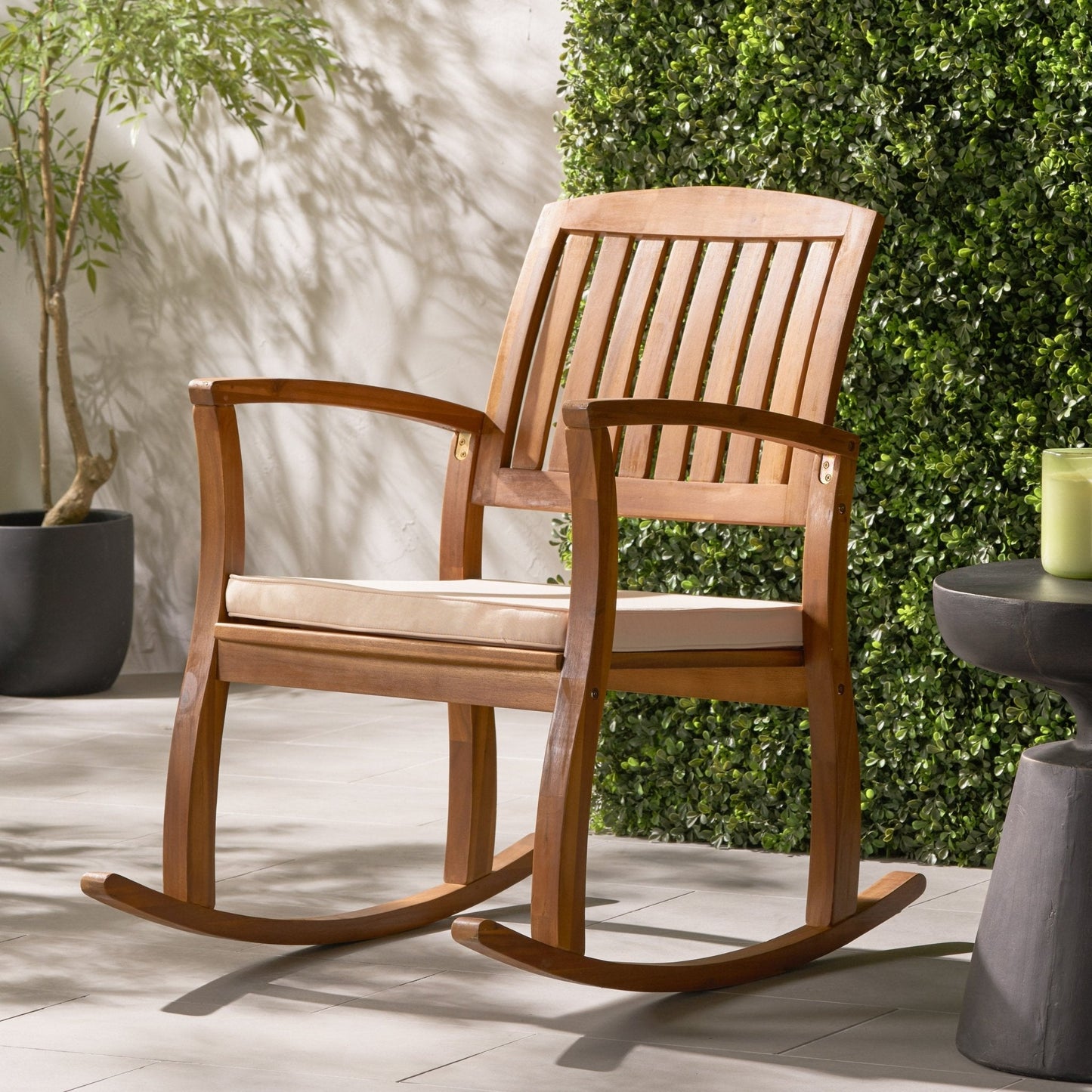 Acacia Wood Outdoor Rocking Chair with Slat Panel Design