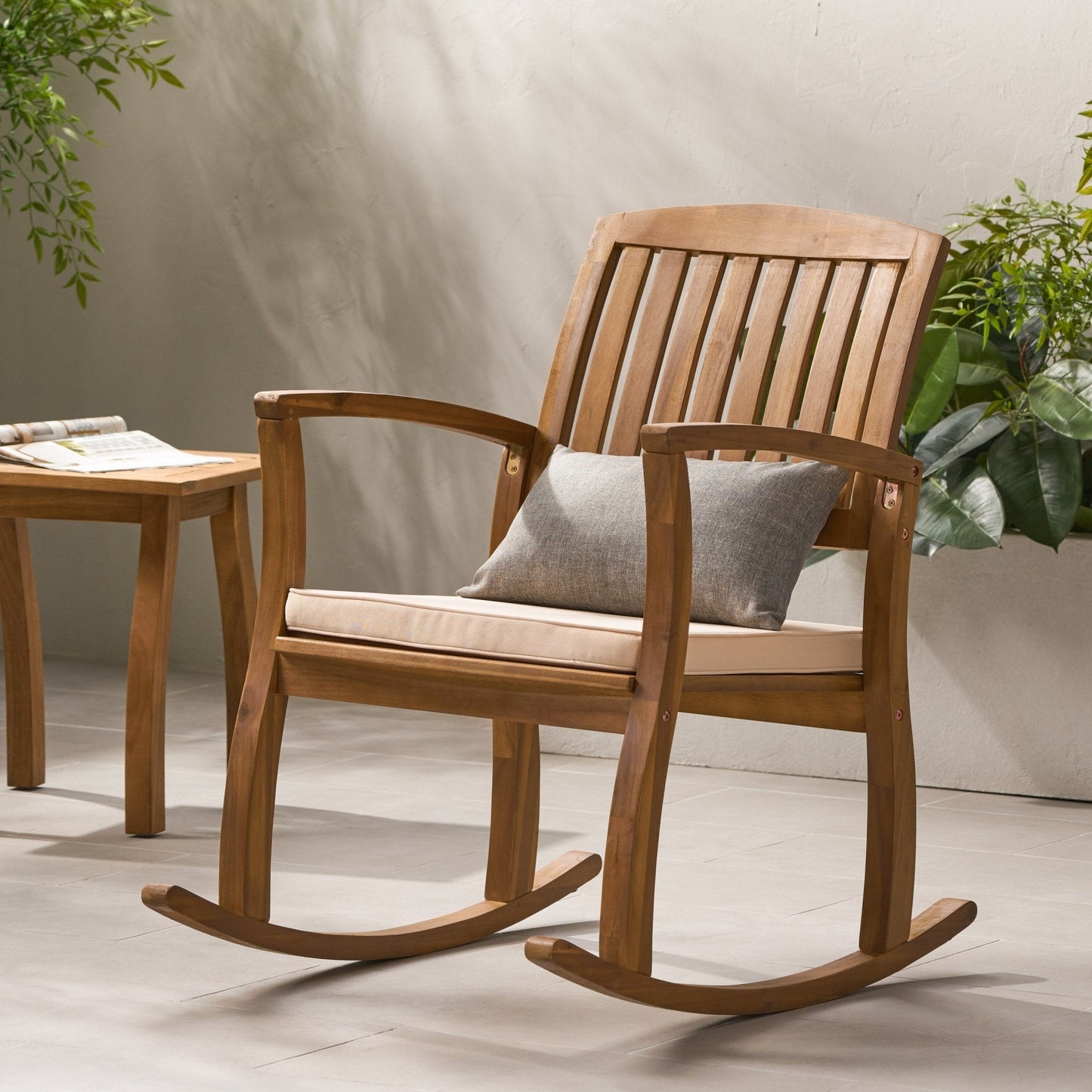 Acacia Wood Outdoor Rocking Chair with Slat Panel Design