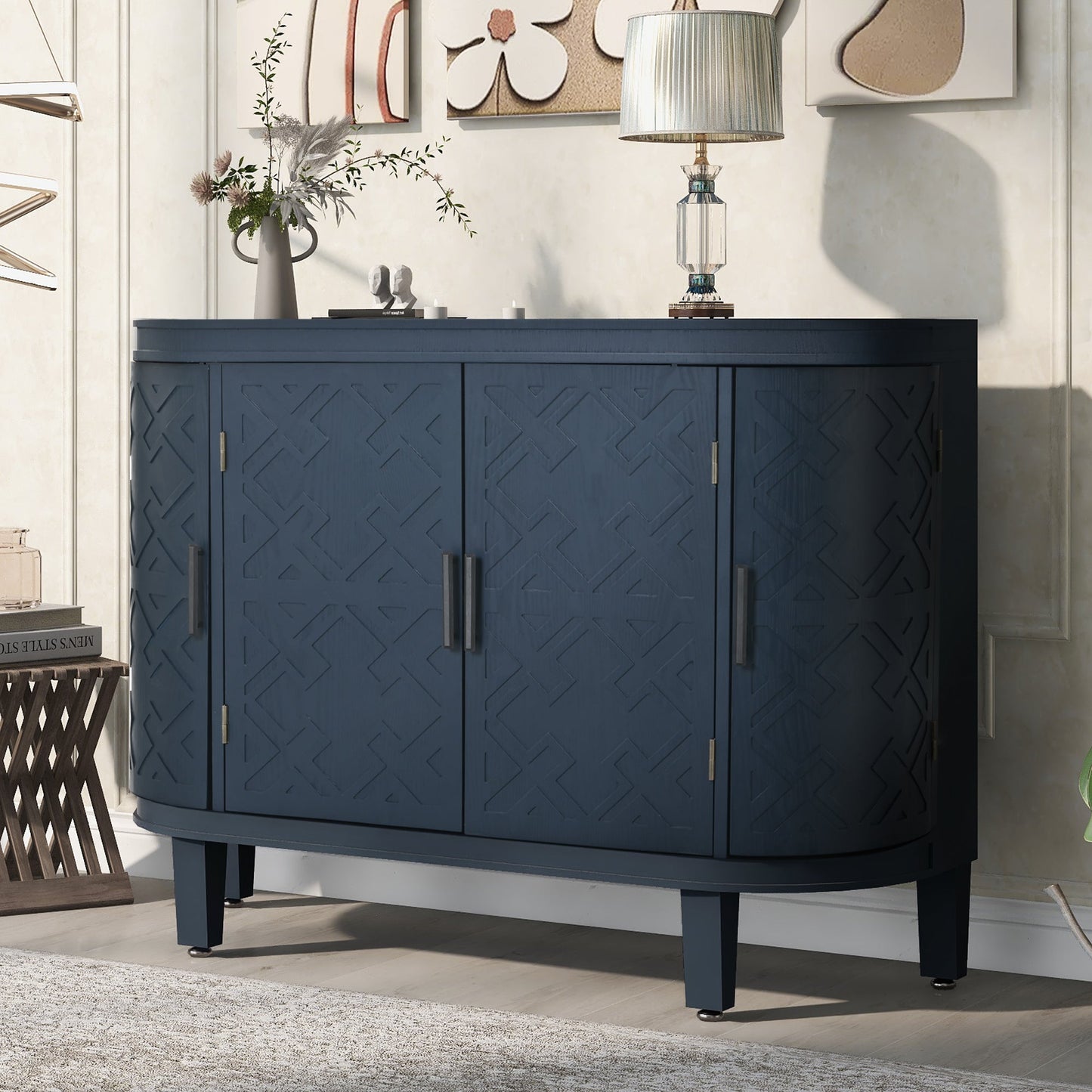 Accent Storage Cabinet Sideboard with Antique Pattern Doors