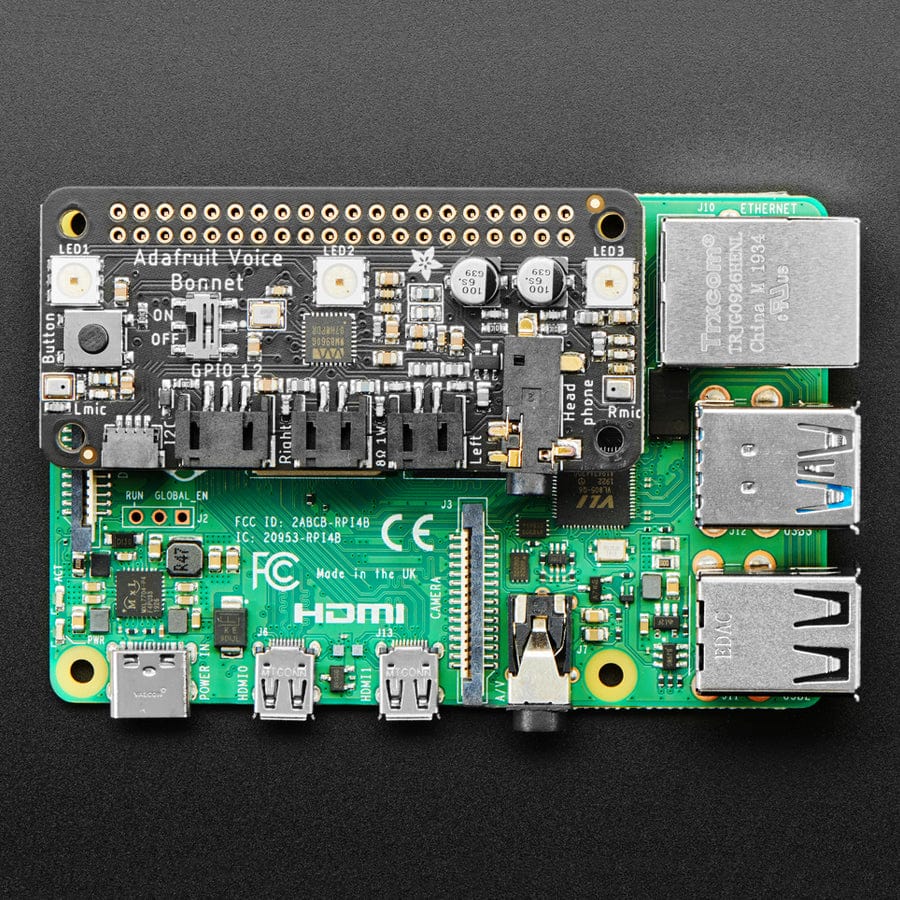 Adafruit Voice Bonnet for Raspberry Pi - Two Speakers + Two Mics