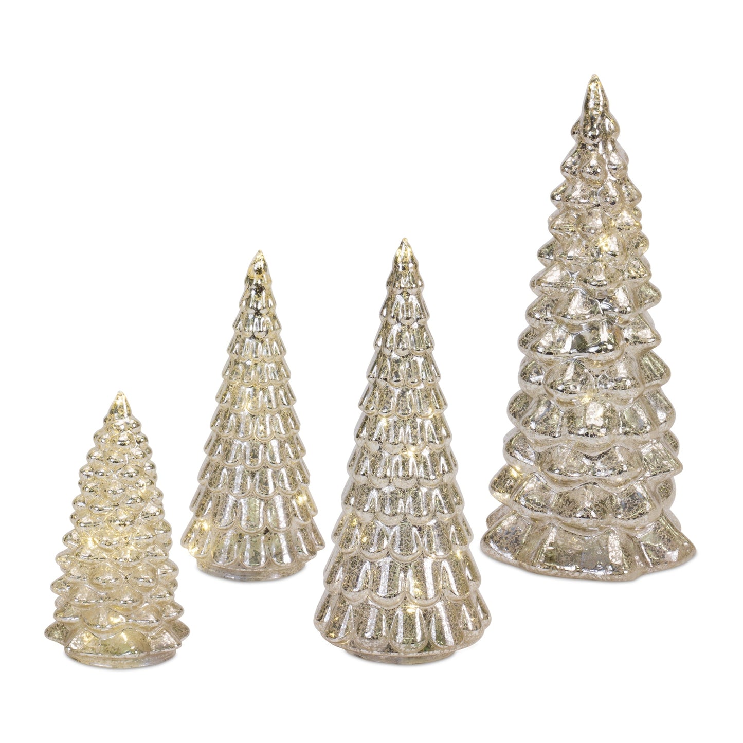 LED Lighted Mercury Glass Holiday Tree Decor, Set of 4