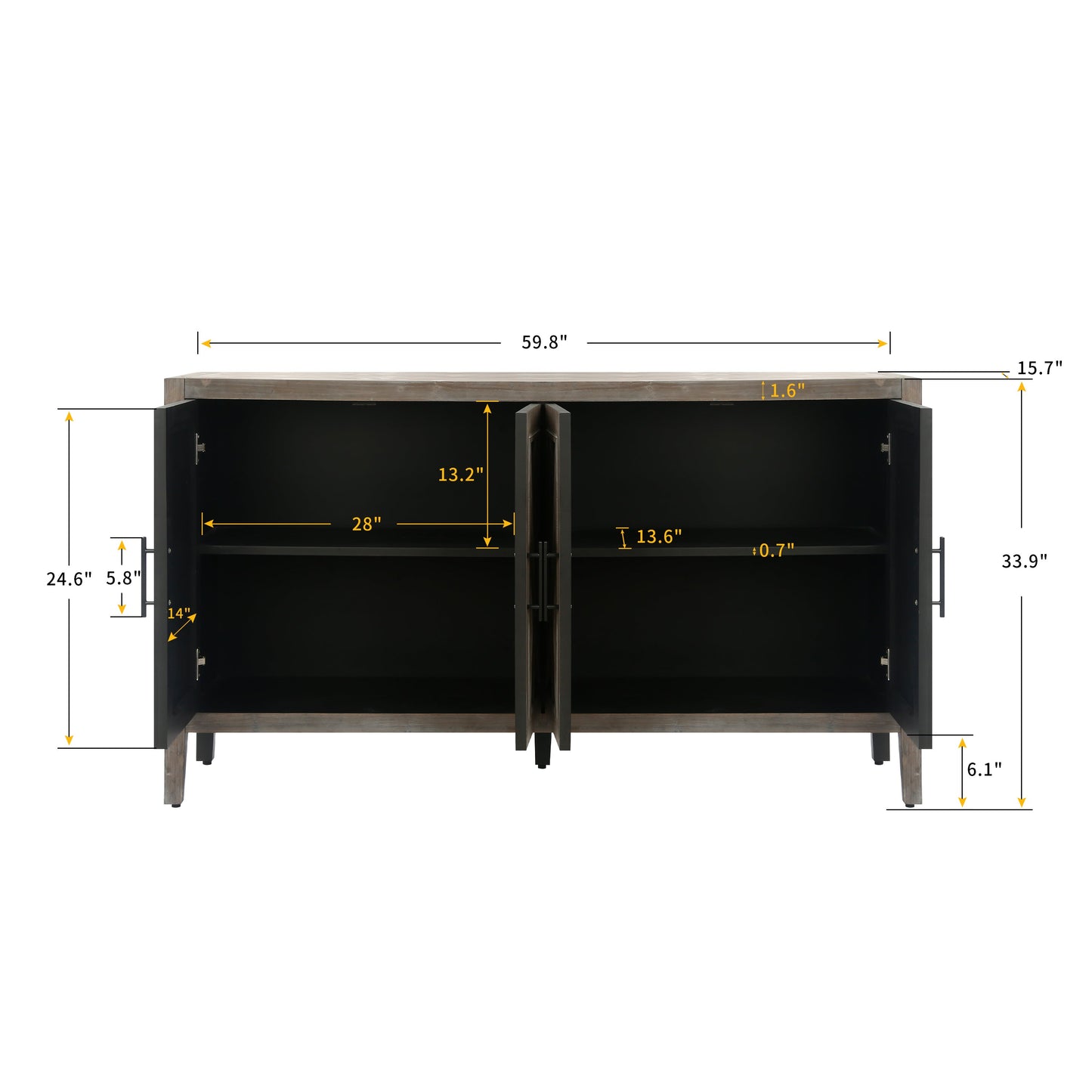 Arcanine 60" Sideboard with 4 Doors and Adjustable Shelves