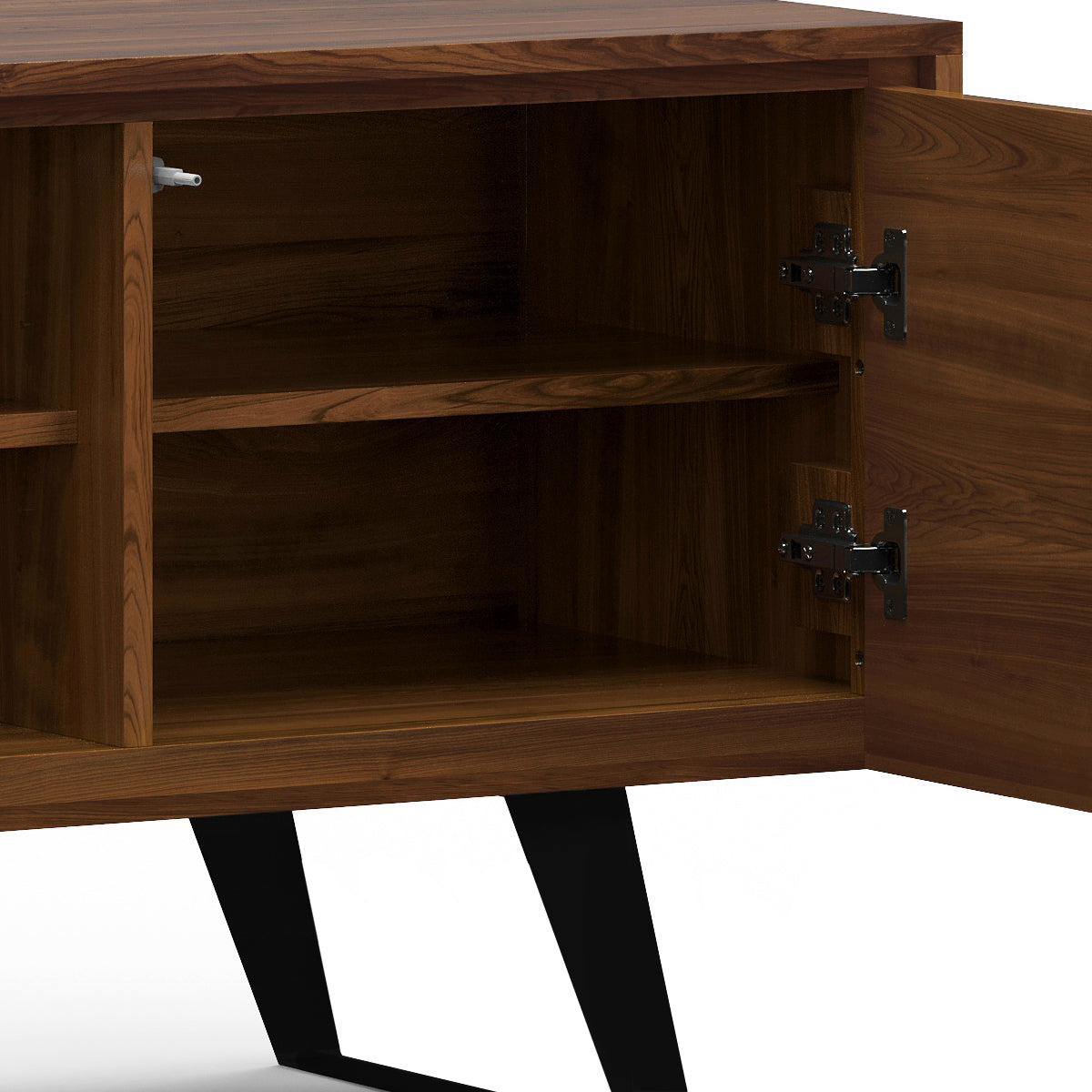 Pioneer TV Stand for TVs Up To 70 Inches with 2 Side Doors, Open Central Shelves and Metal Angled Legs