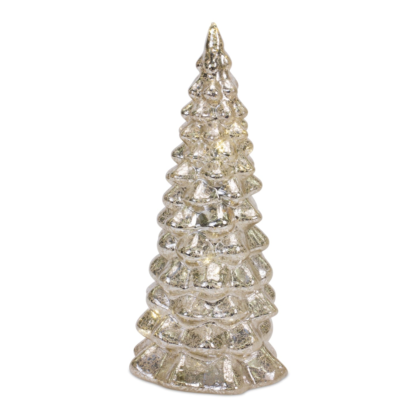 LED Lighted Mercury Glass Holiday Tree Decor, Set of 4