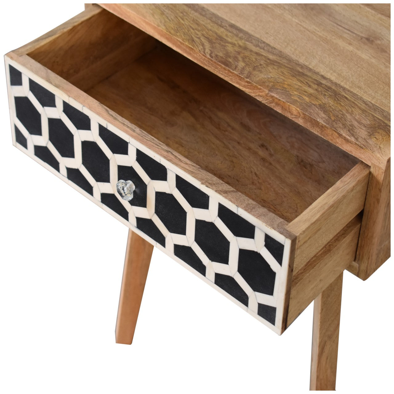 Arcanist Bone Inlay Bedside with Drawer and Tapered Wood Legs