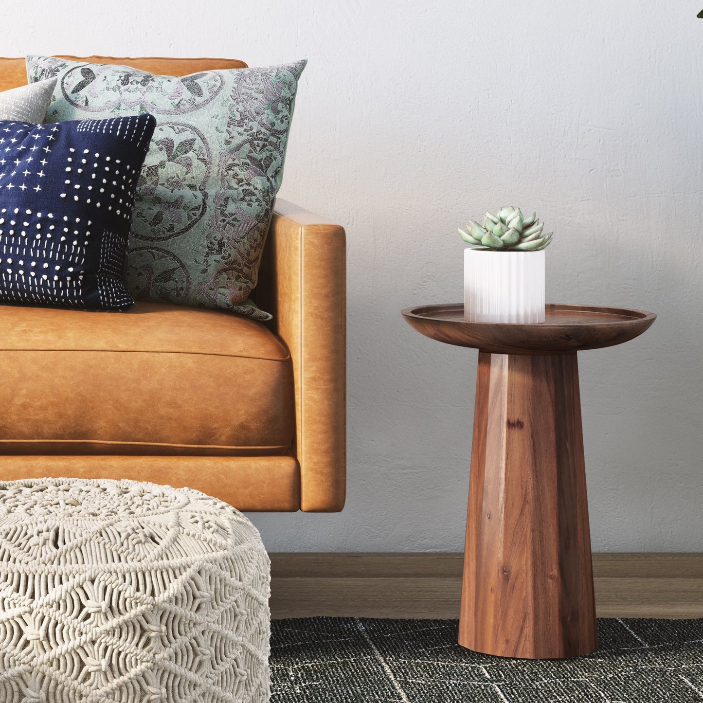 Pantomime Wooden Round Accent Table with Sculptural Design Base