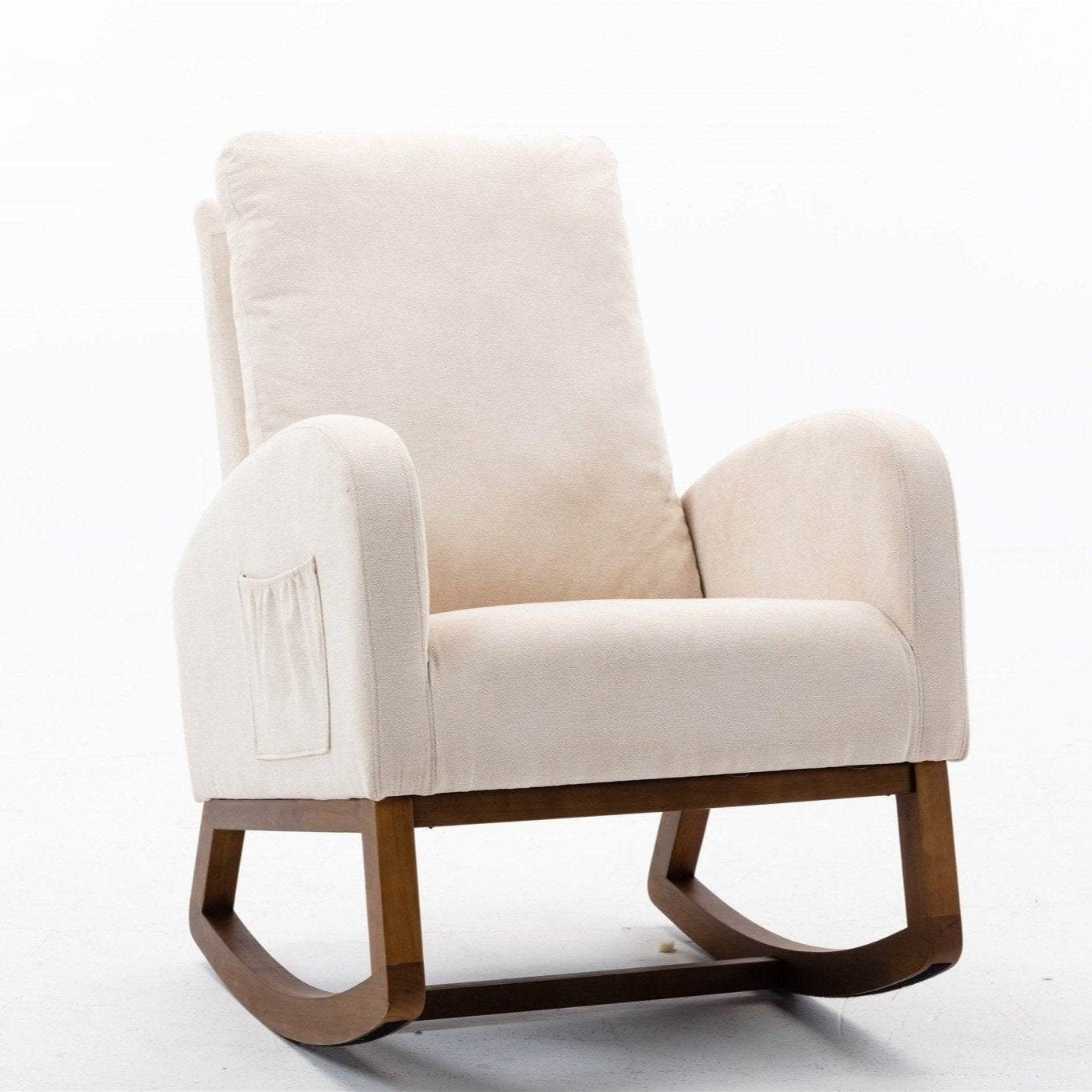 Affair Mid-Century Modern Upholstered Rocking Armchair with Side Pocket