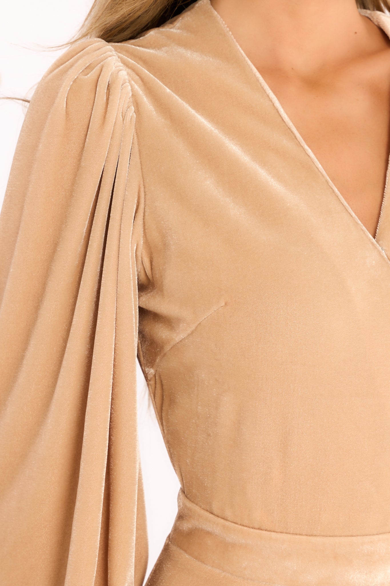 An Absolute Treasure Champagne Velvet Maxi Dress